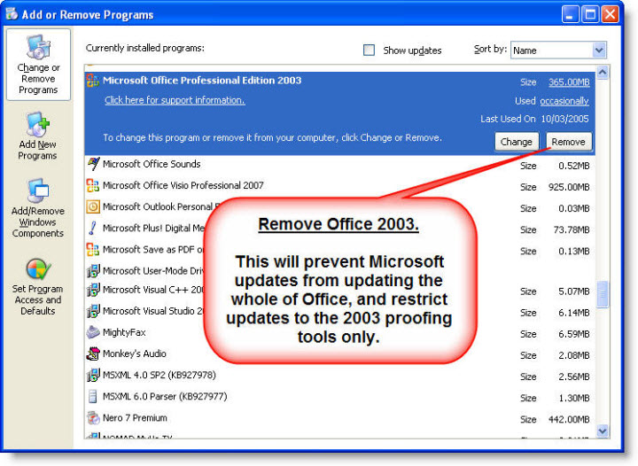 how to uninstall microsoft office 2007 when not listed